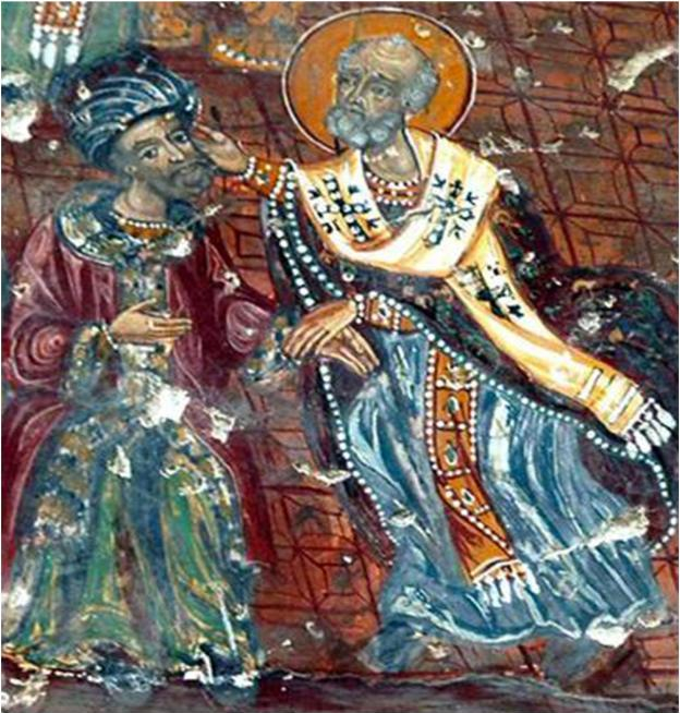 Palma dată lui Arie de către Sfântul Ierarh Nicolae. Icoana se află la mănăstirea Panaghia Sumela din Trabzon, Turcia.